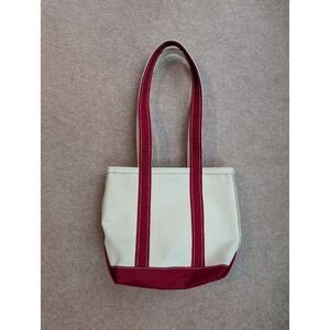 Vintage 80s Small Red LL Bean Zip Boat and Tote Long Strap Stiff Canvas Made USA